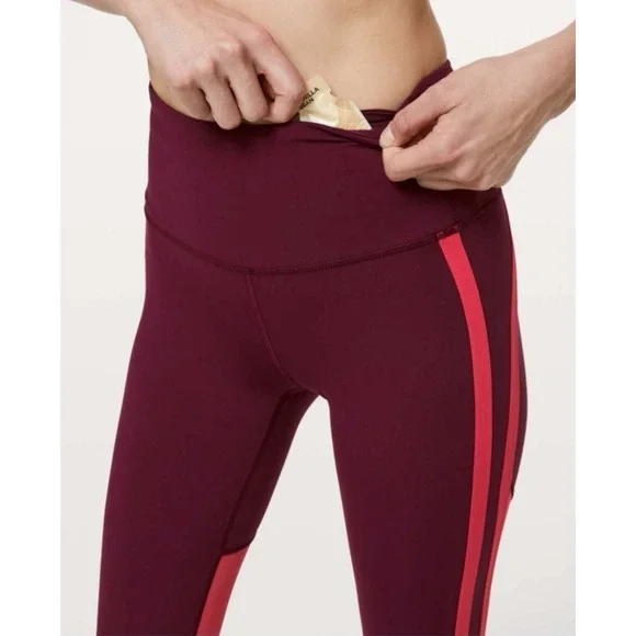 Lululemon Zip The Line Crop 23" Leggings Sz 12 Deep Ruby / Poppy Coral - Picture 4 of 12